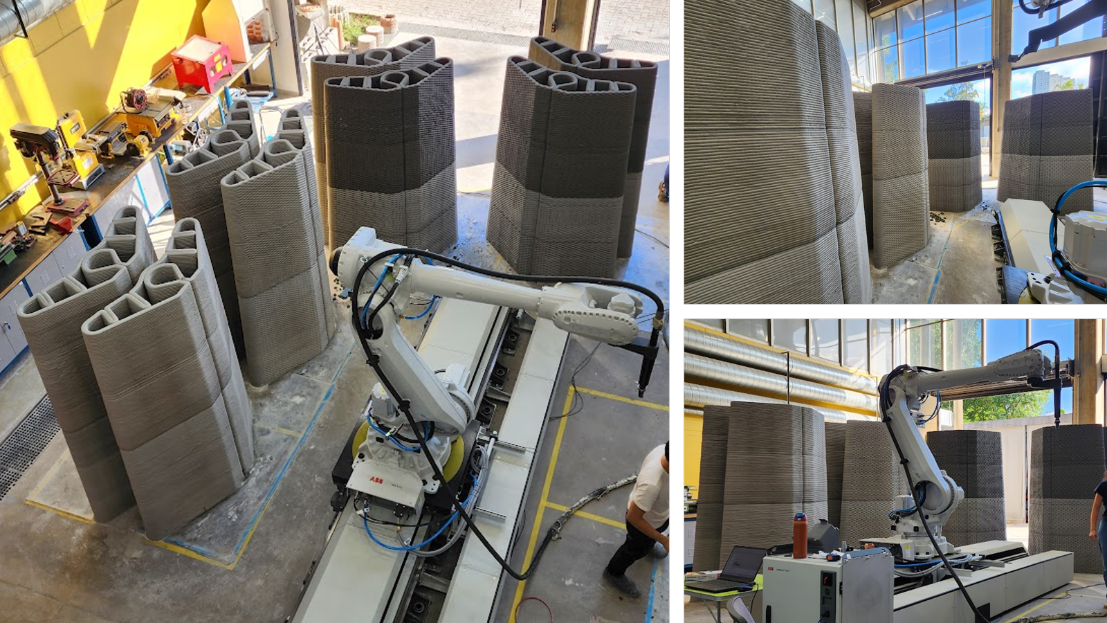 Elementos estruturais de concreto impressos em 3D durante a fabricação da Casa Superlimão